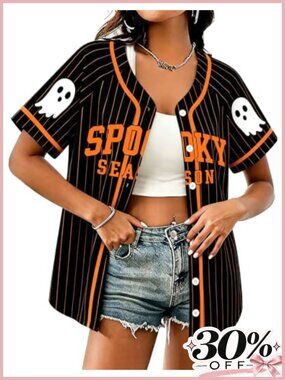 Women's Halloween Jersey Short Sleeve Top Pumpkin Print Party Costume